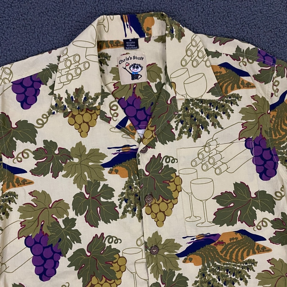 Vintage Hawaiian Shirt Mens Medium Camp Collar Wine Grapes Vineyard Napa Valley